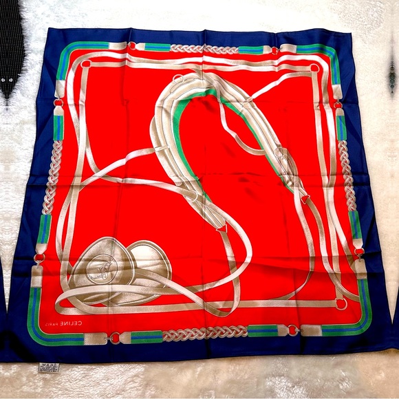 EUC Celine Silk Scarf in Red, Blue, Green, and Silver-Bronze - Picture 14 of 14
